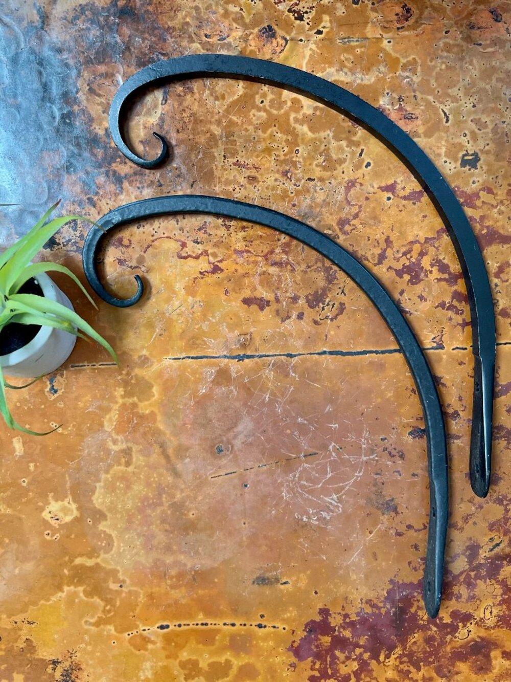 Pair of Black Wrought Iron Wall Hooks (2)